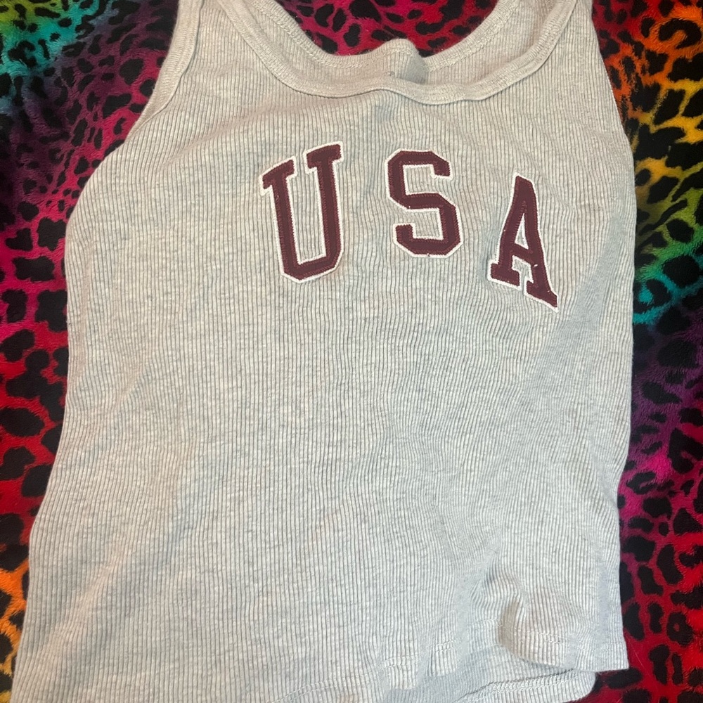 Light Gray USA Tank Top from Brandy Melville
